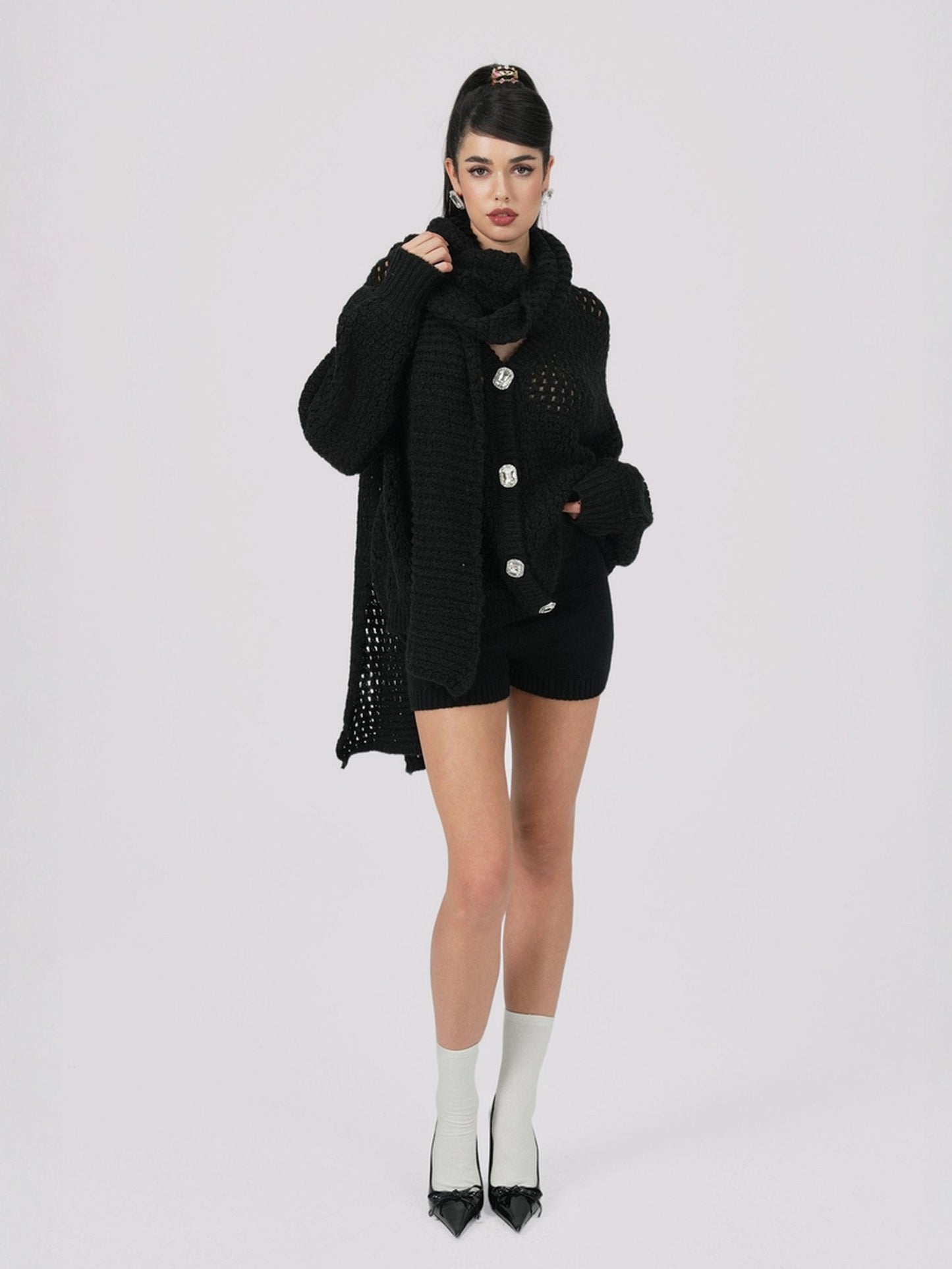 Alexis Cardigan + Scarf Set (Black) (Final Sale)