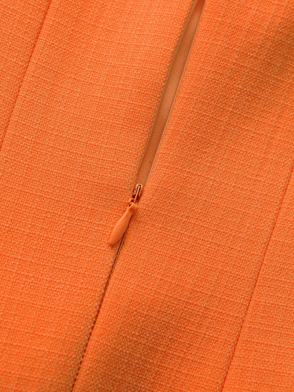 Josephine Square-Neck Orange Midi Dress