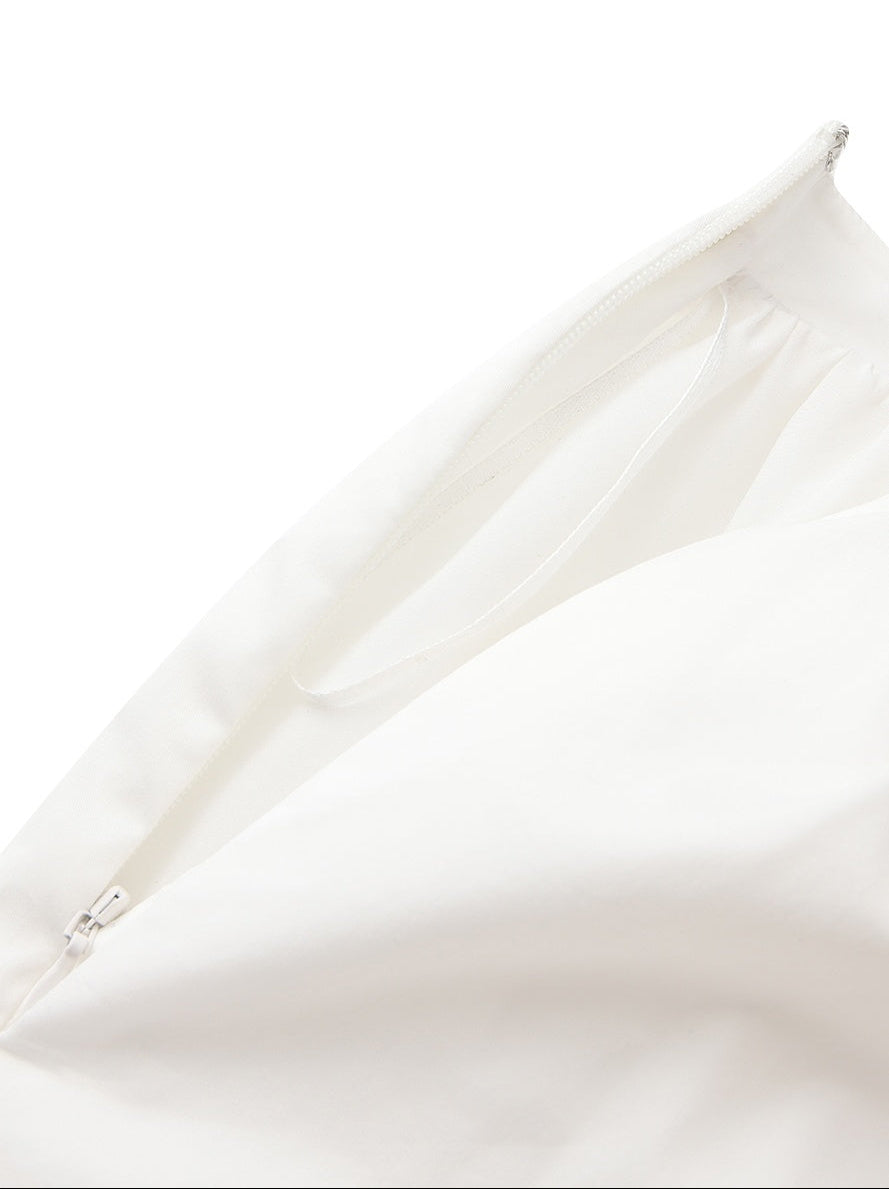 Claudine High-Waist A-Line White Midi Skirt