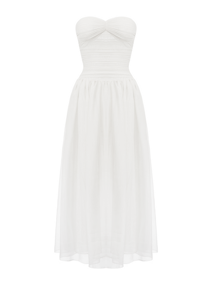 Juliette Strapless Chiffon White Dress