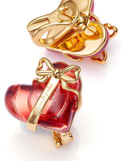 Eléa Bow-Ribbon Heart Red Earrings