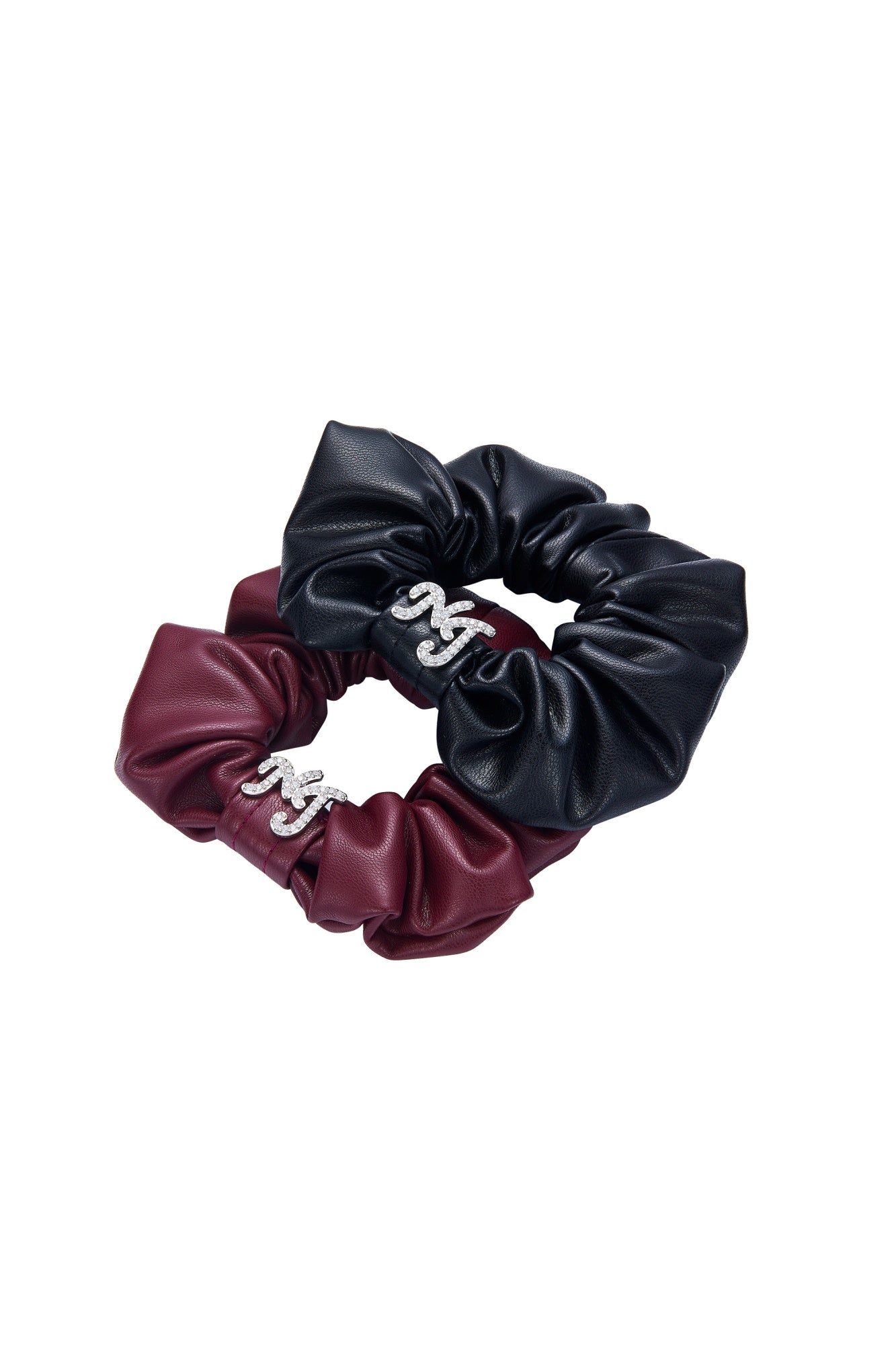 Aimee Leather Crystal Detail Black Scrunchie