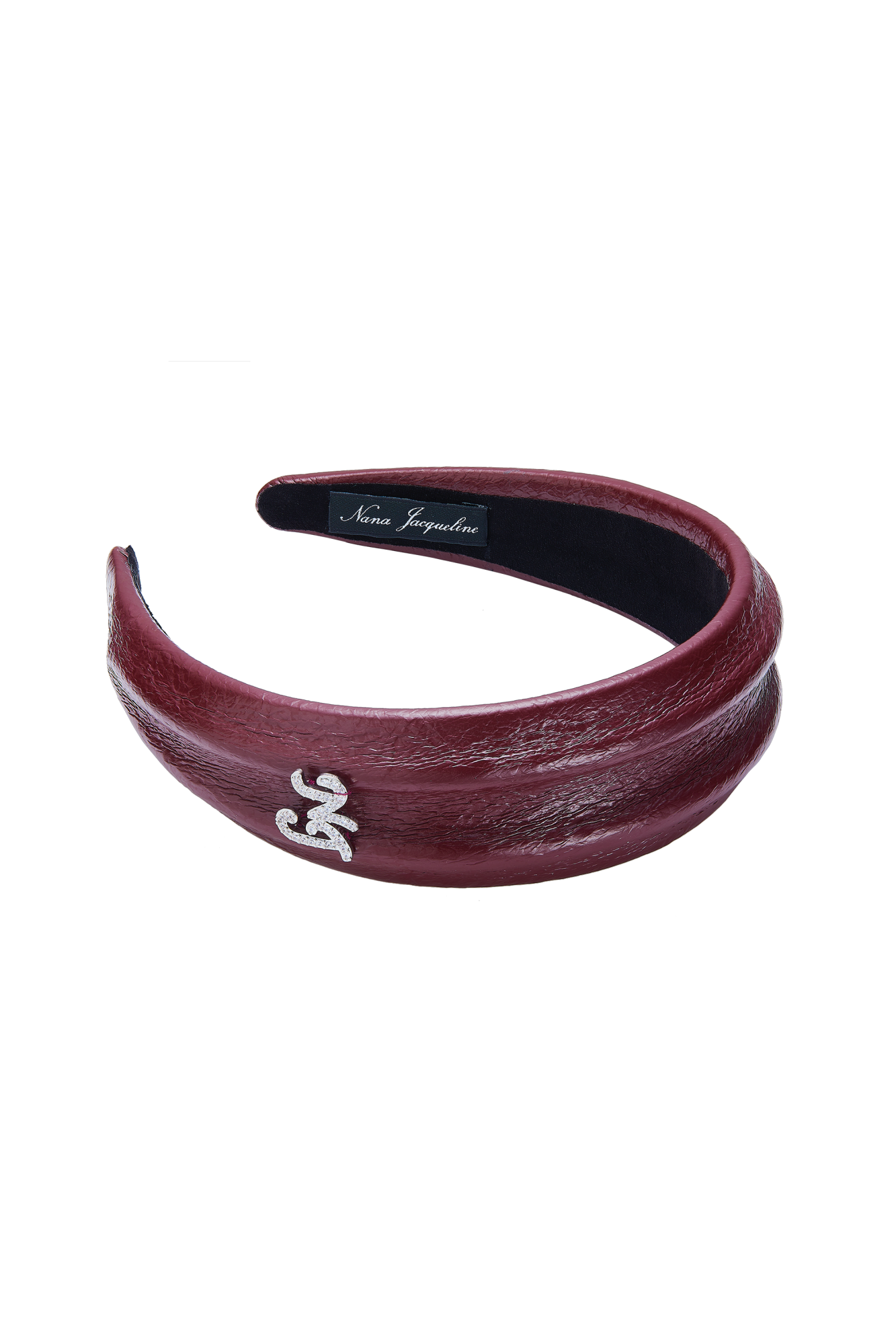 Eugenie Crystal-Detail Wine Red Leather Headband