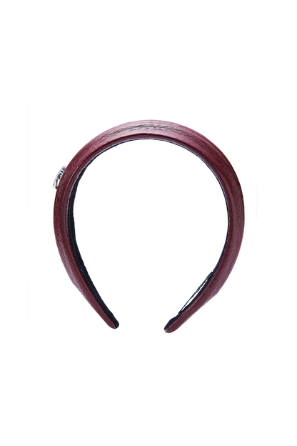 Eugenie Crystal-Detail Wine Red Leather Headband