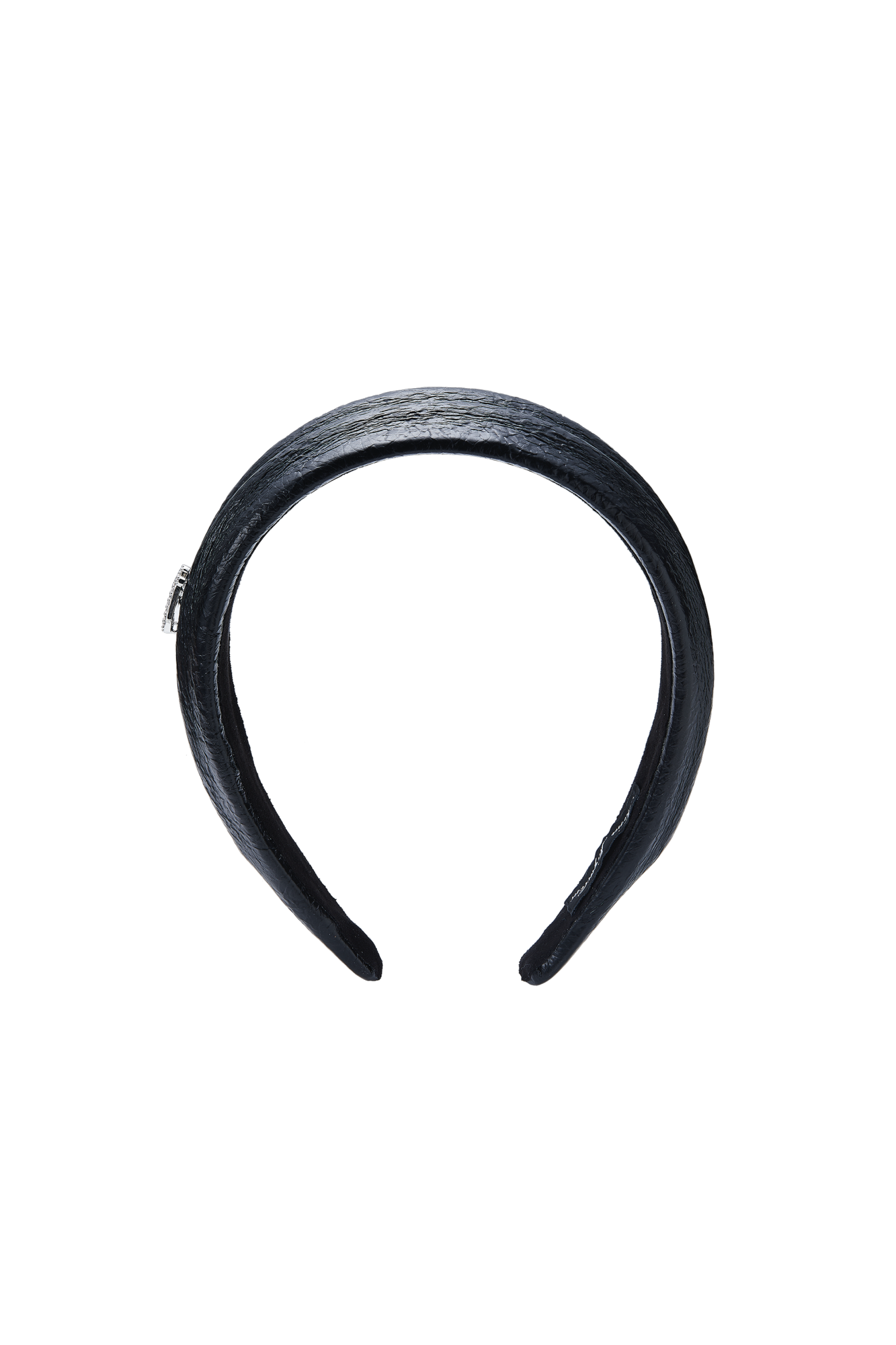 Eugenie Crystal-Detail Black Leather Headband