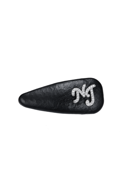 Eloise Crystal-Detail Black Leather Hair Clip Set