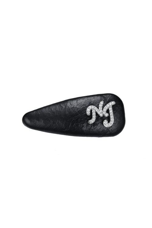 Eloise Crystal-Detail Black Leather Hair Clip Set