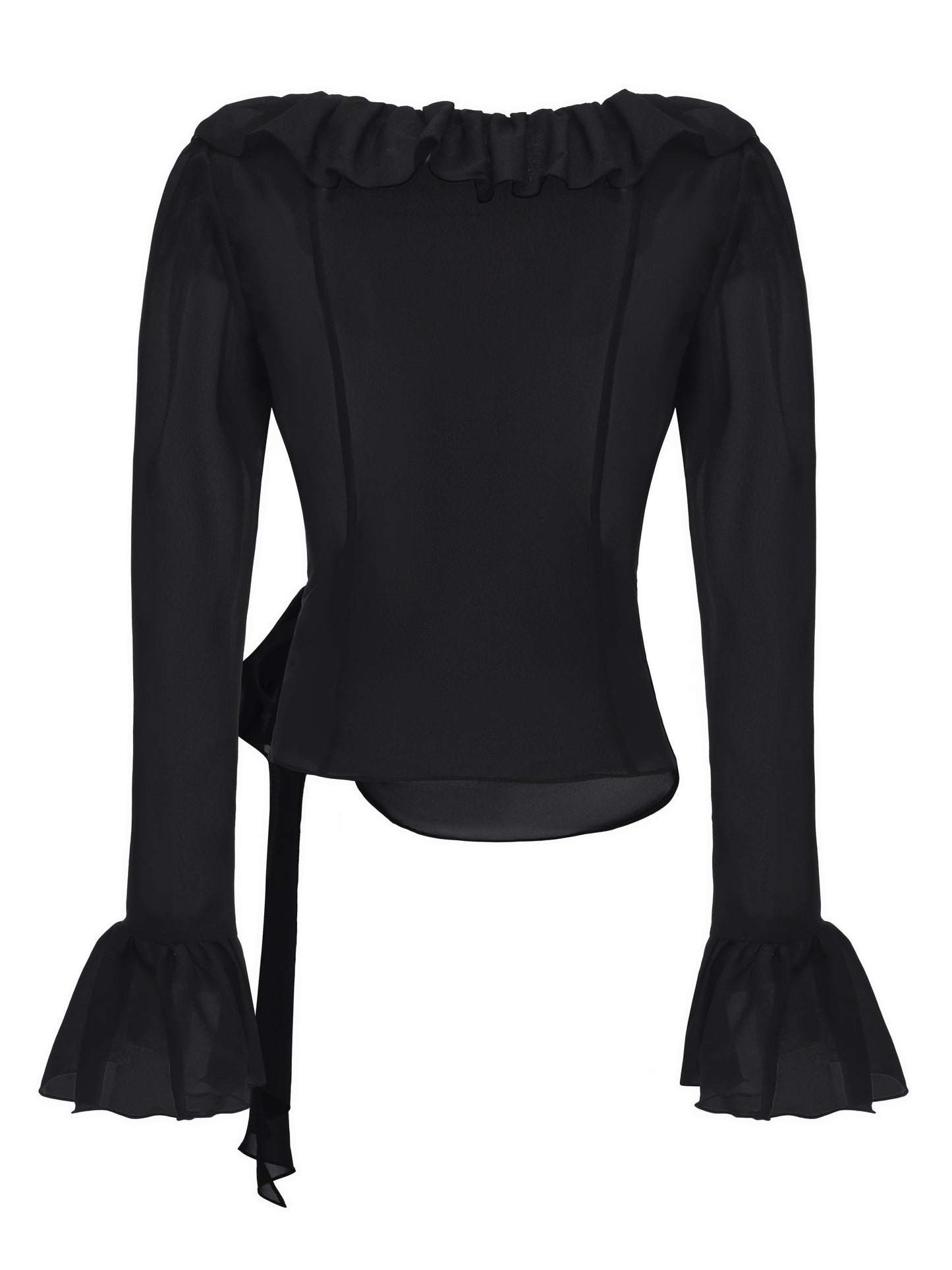 Charlotte Ruffle Black Wrap Top