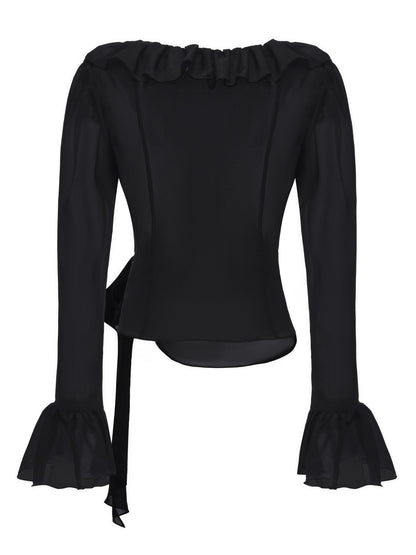 Charlotte Ruffle Black Wrap Top
