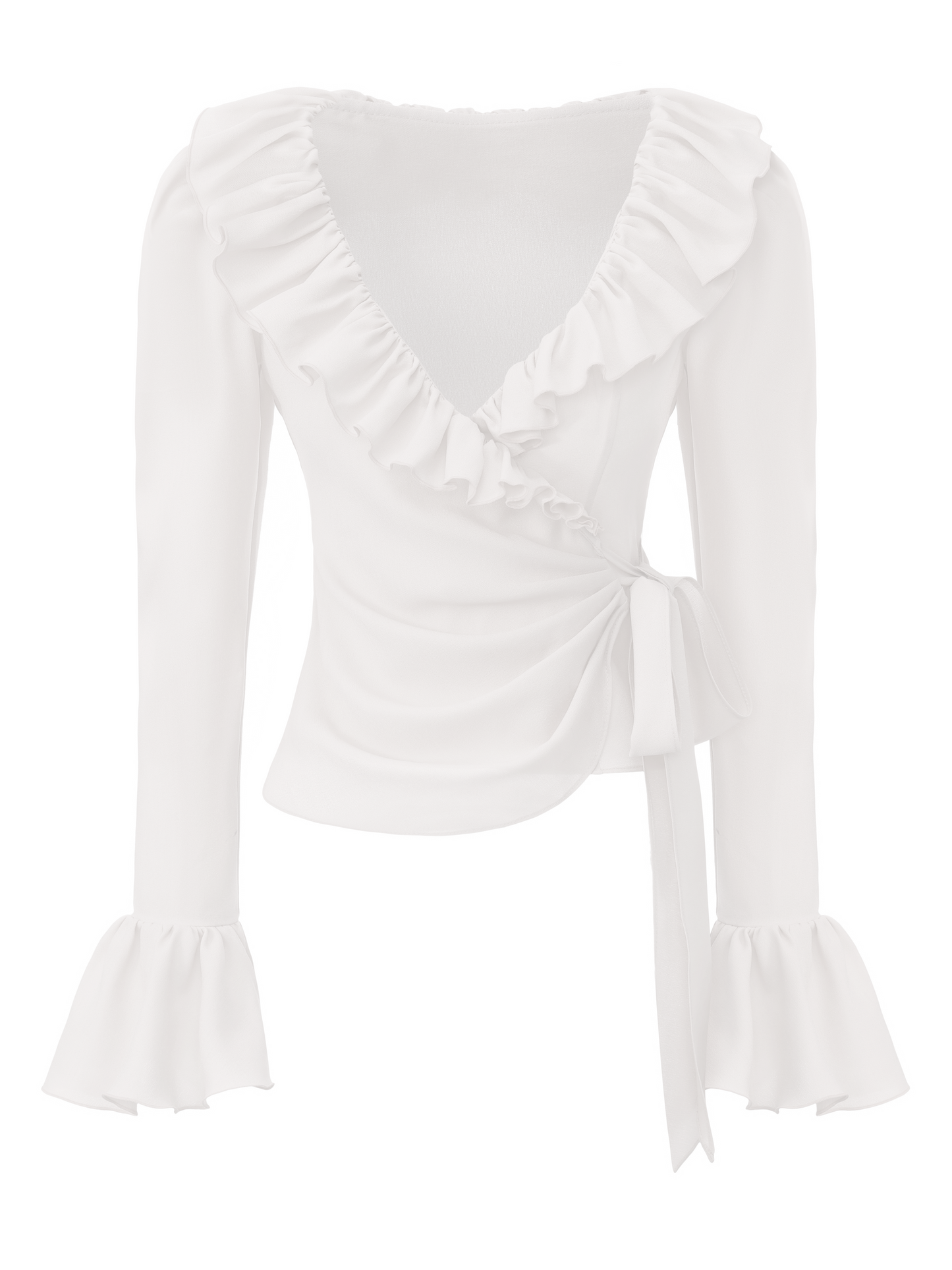 Charlotte Ruffle White Wrap Top