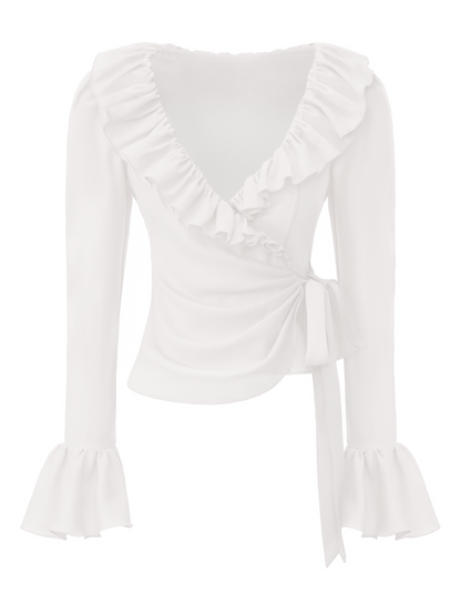 Charlotte Ruffle White Wrap Top