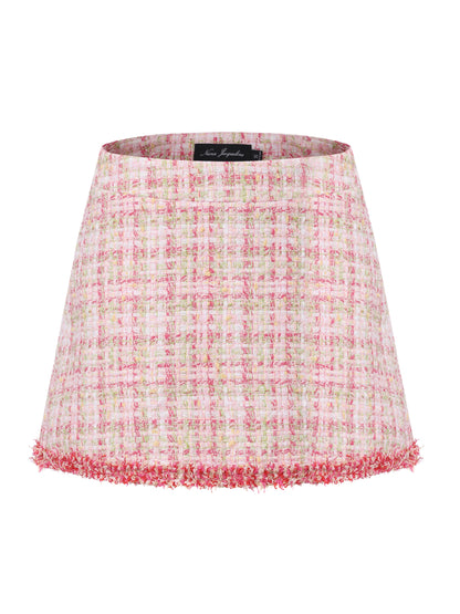Bianca Metallic-Woven Fringe Pink A-Line Skirt