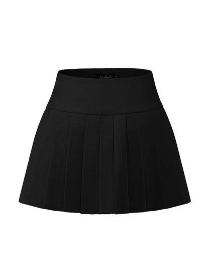 Camille Tailored Pleated Black Mini Skirt