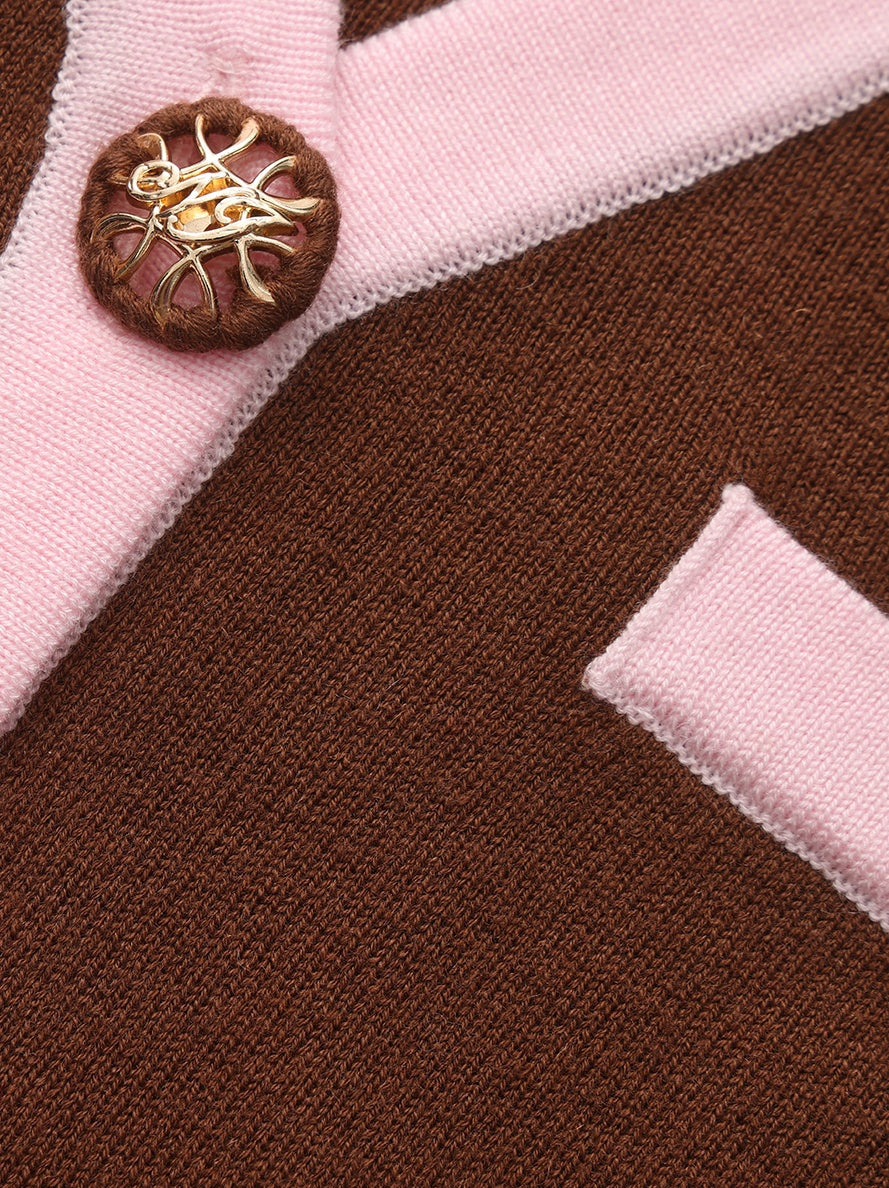 Lisette Contrast-Trim Brown Knit Three-Piece Set