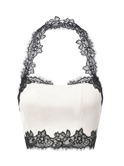 Daniela Lace Halter Ivory Acetate Top