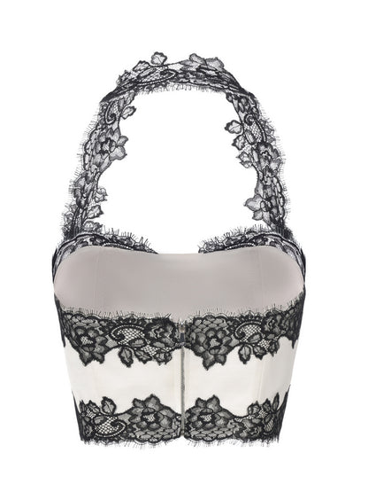 Daniela Lace Halter Ivory Acetate Top