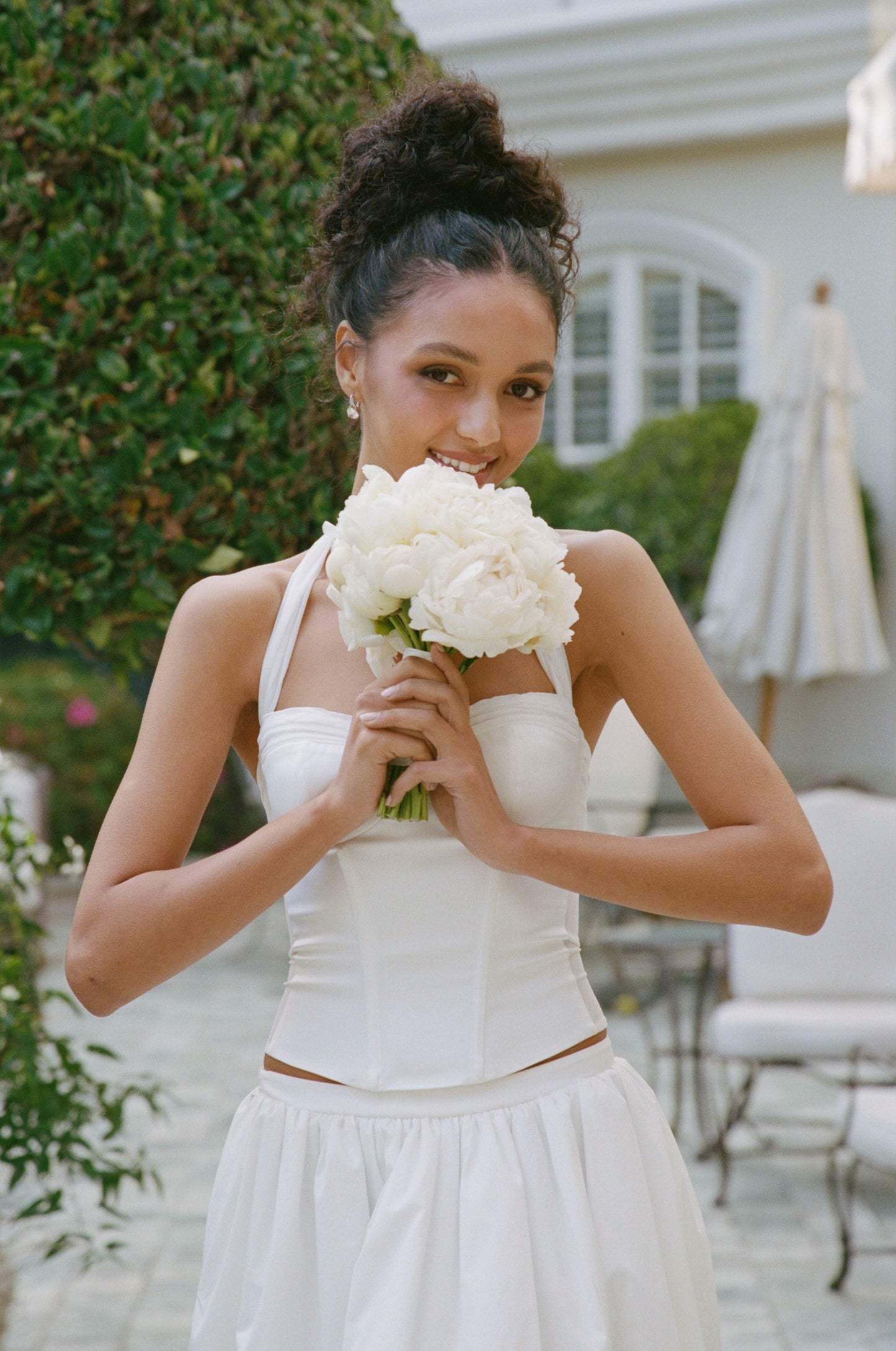 Edwina Satin Halter White Top