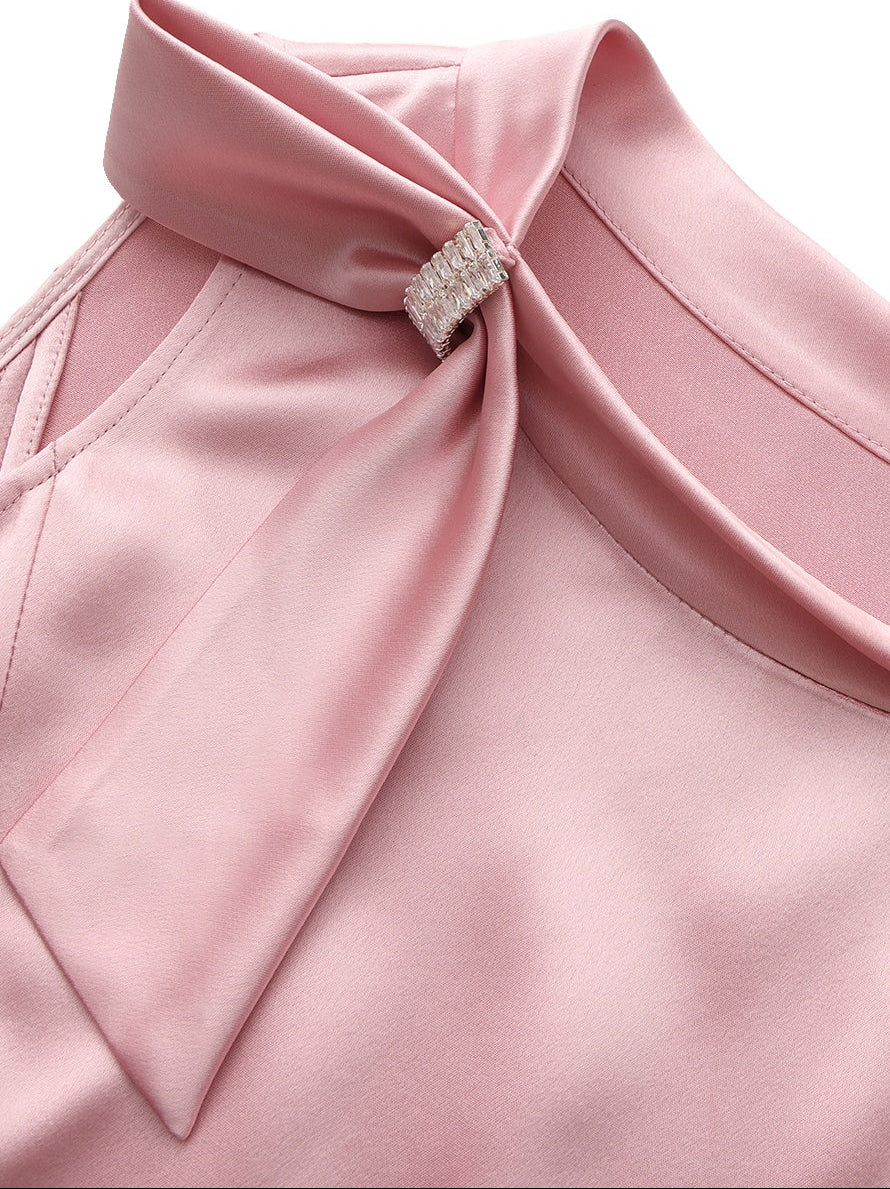 Lily Satin Bow Detail Pink Top