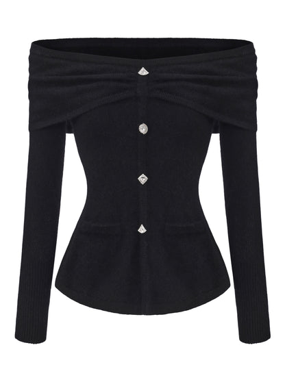 Brigitte Off-Shoulder Knit Black Top