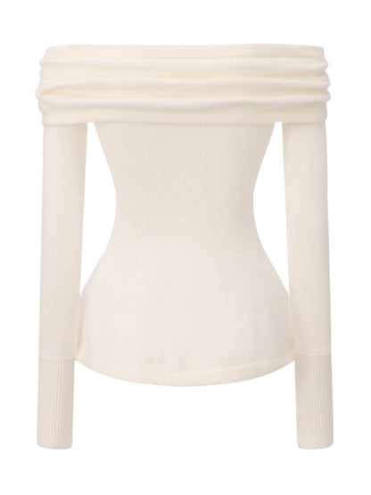 Brigitte Off-Shoulder Knit White Top