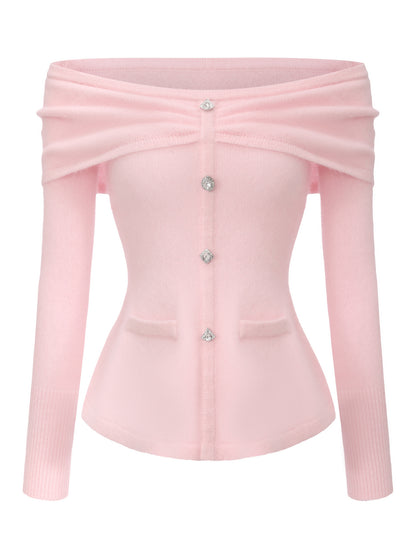 Brigitte Off-Shoulder Knit Pink Top