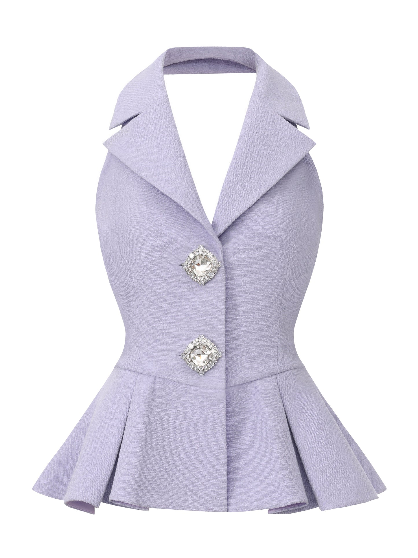 Camille Crystal-Button Purple Peplum Vest