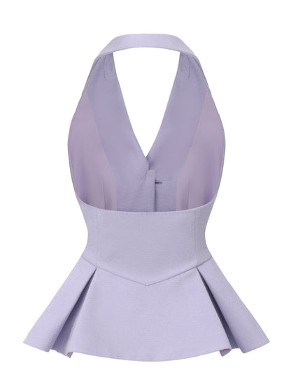 Camille Crystal-Button Purple Peplum Vest