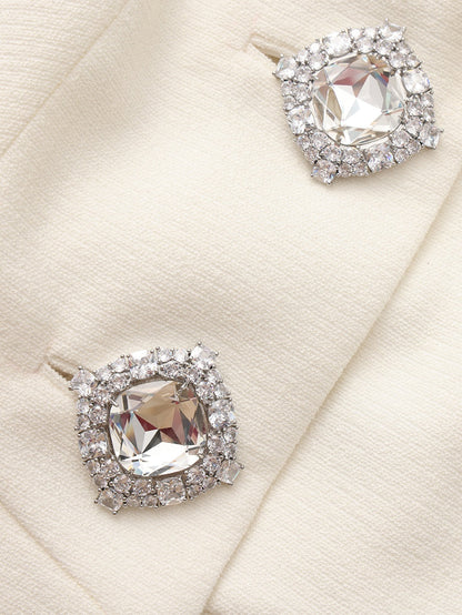 Camille Crystal-Button White Peplum Vest