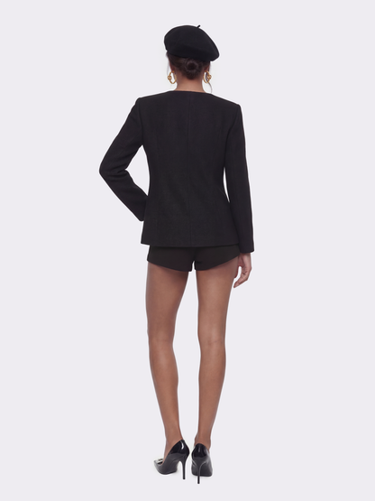 Natalia Tailored Hidden-Placket Black Blazer