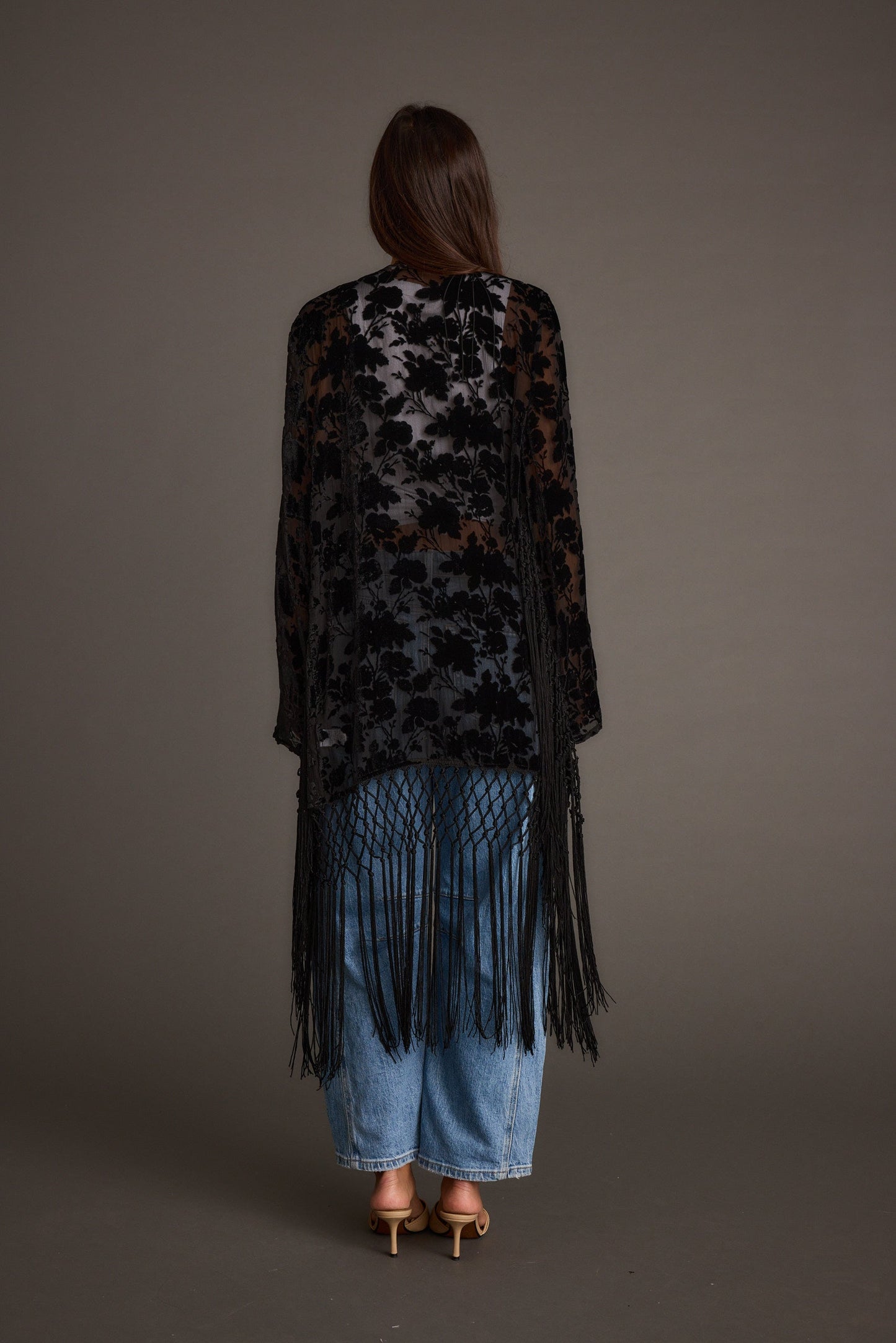 Stone Black Velvet Burnout Kimono