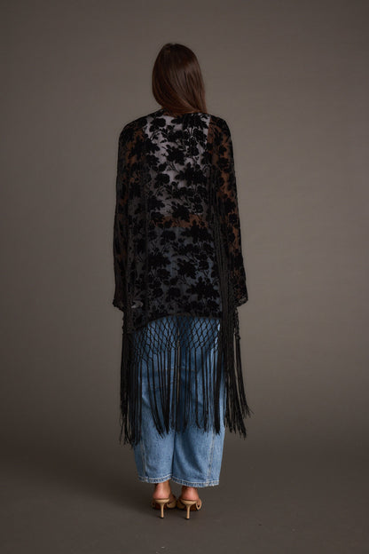 Stone Black Velvet Burnout Kimono