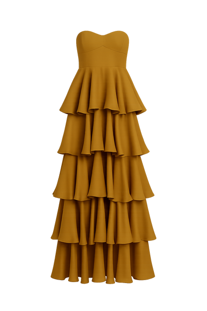 Selene Gold Ruffle Maxi Dress