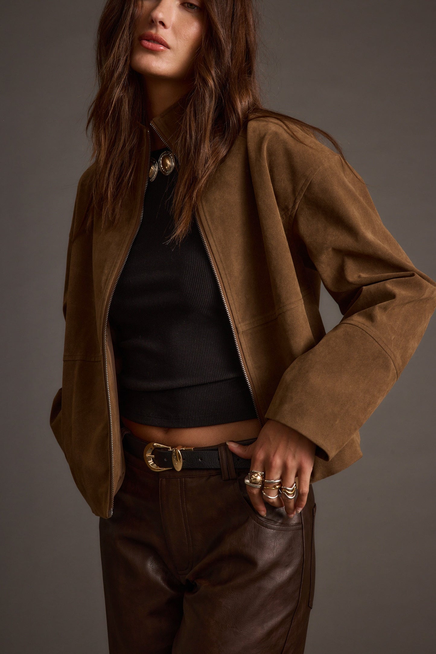 Sienna Brown Vegan Suede Jacket