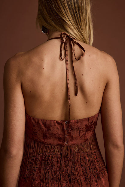 Tamsin Terracotta Jacquard Fringe Crop Top