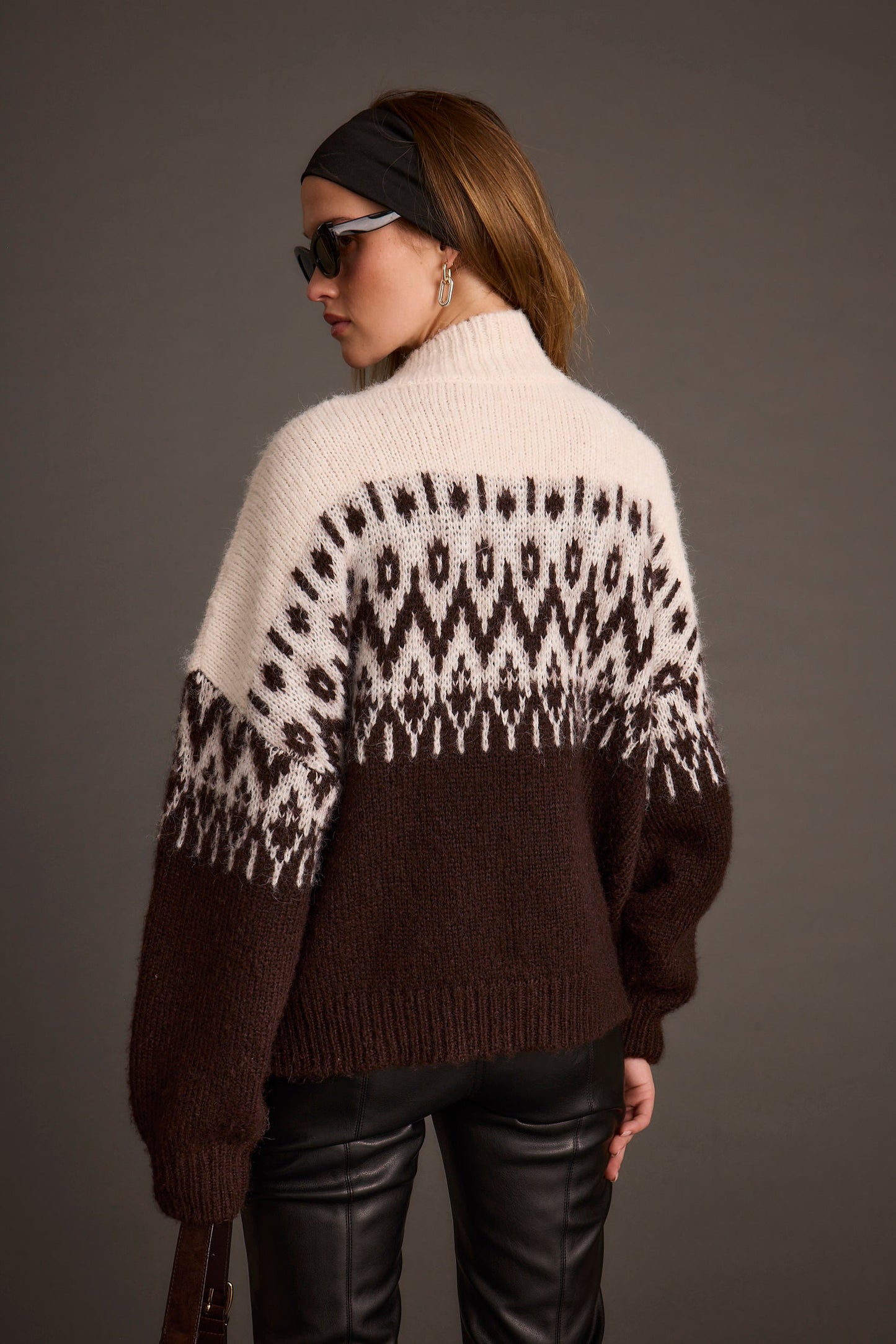 Toddy Espresso and Ivory Zip Up Sweater