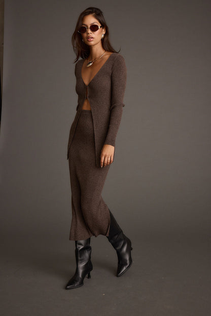Tusk Mocha Open Front Longline Knit Sweater