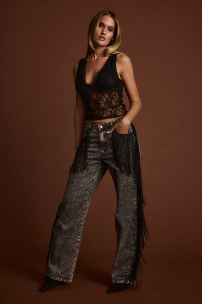 Colt Washed Black Fringe Denim Pants