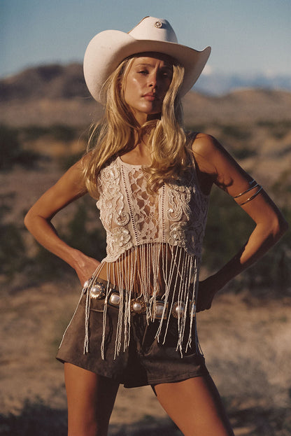 Wild Moon Cream Beaded Top