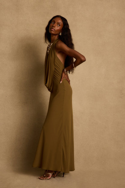 Zela Olive Cowl Maxi Dress