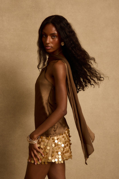 Zuma Olive Satin Scarf Top