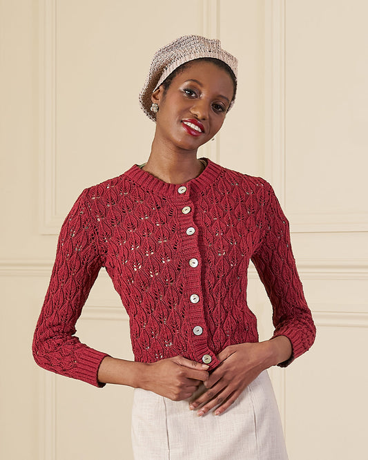 Pointelle Knit Cardigan - Framboise