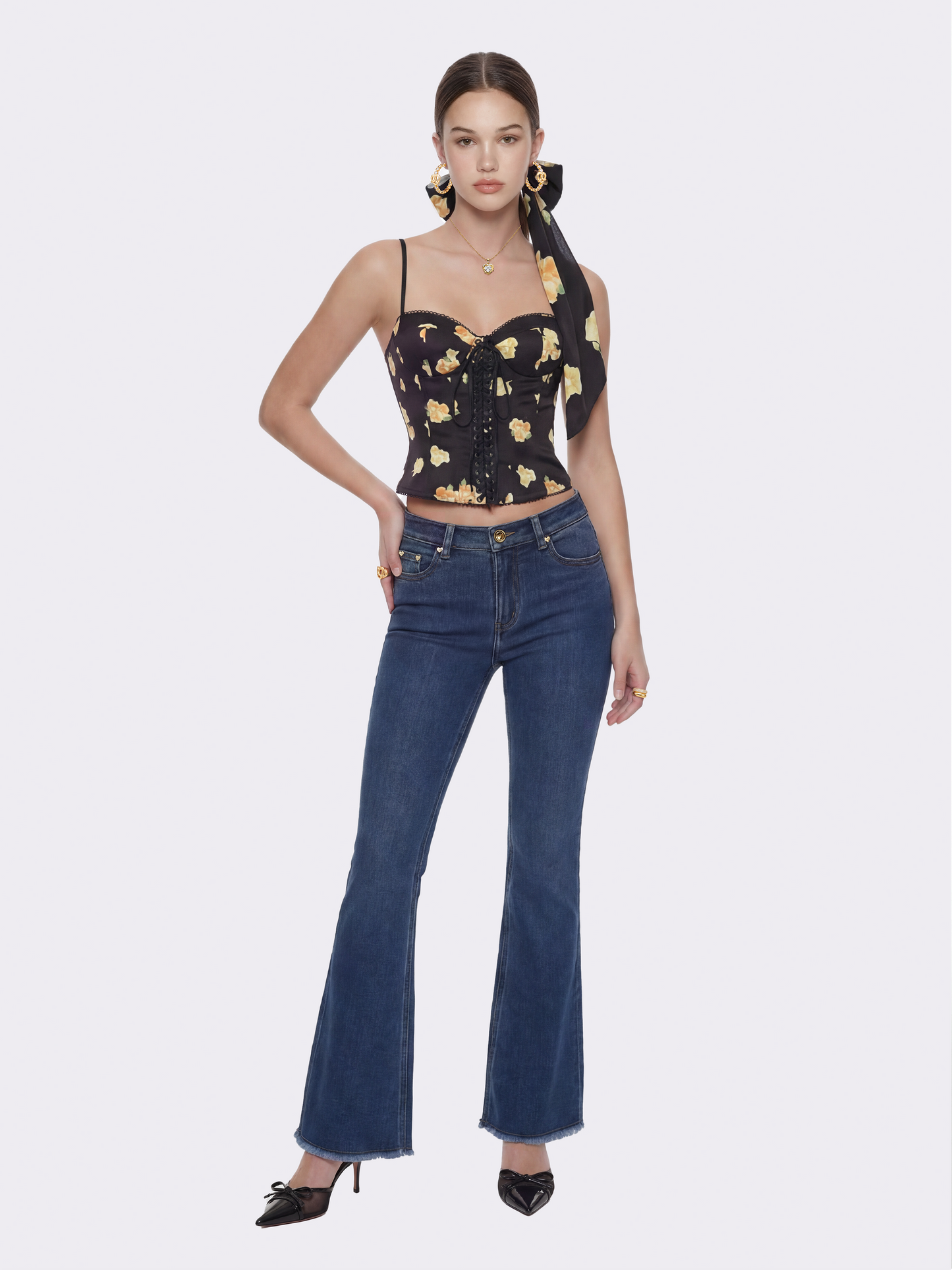 Mila Corset Black Floral Top