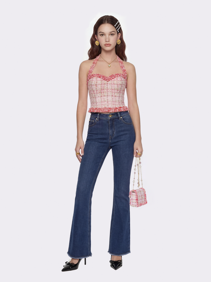 Bianca Metallic-Woven Halter Pink Top