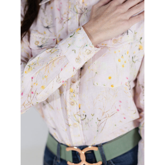 Dapplebay Dragonfly Meadow Breezy Button Up Top-Light Pink