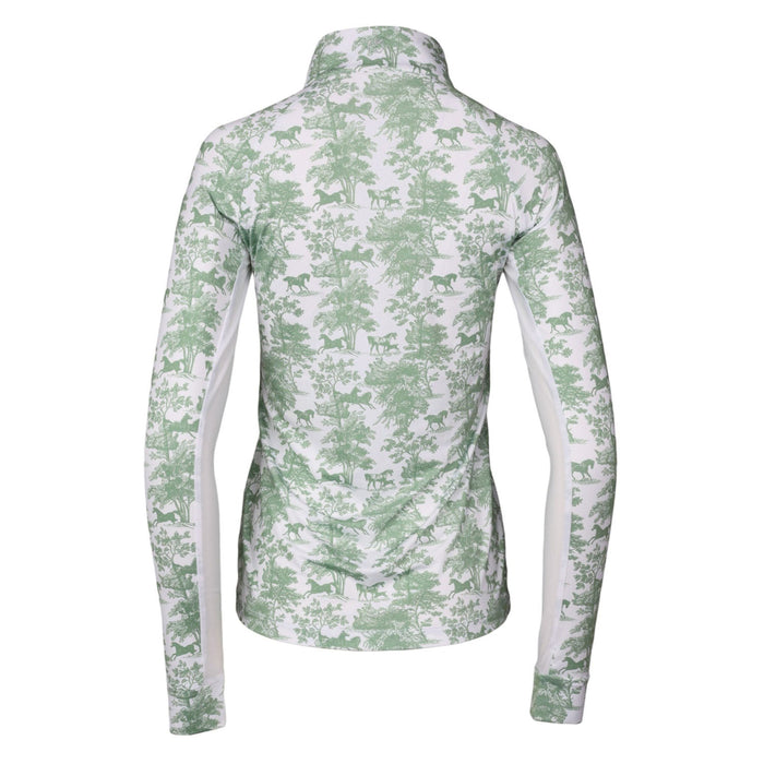 Dapplebay Equestrian Toile 1/4 Zip Light Riding Top - Long Sleeve-Green/White