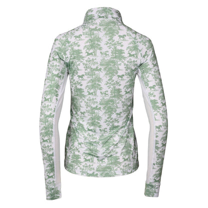 Dapplebay Equestrian Toile 1/4 Zip Light Riding Top - Long Sleeve-Green/White