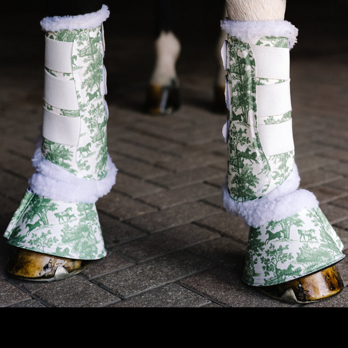 Dapplebay Equestrian Toile Bell Boots-Green/White