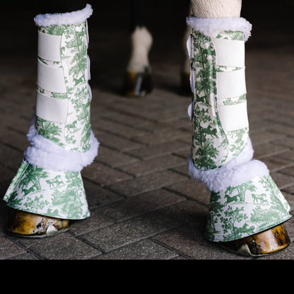 Dapplebay Equestrian Toile Bell Boots-Green/White