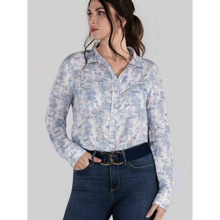 Dapplebay Equestrian Toile Breezy Button Up Top-Moonrise