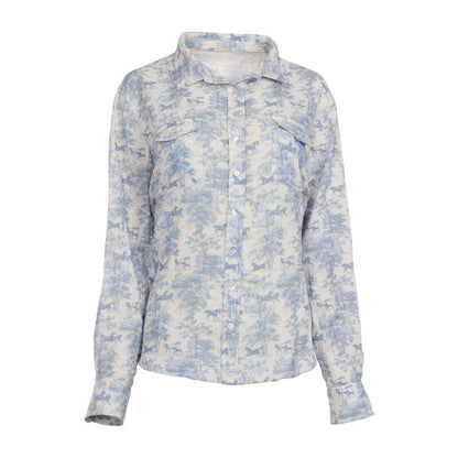 Dapplebay Equestrian Toile Breezy Button Up Top-Moonrise
